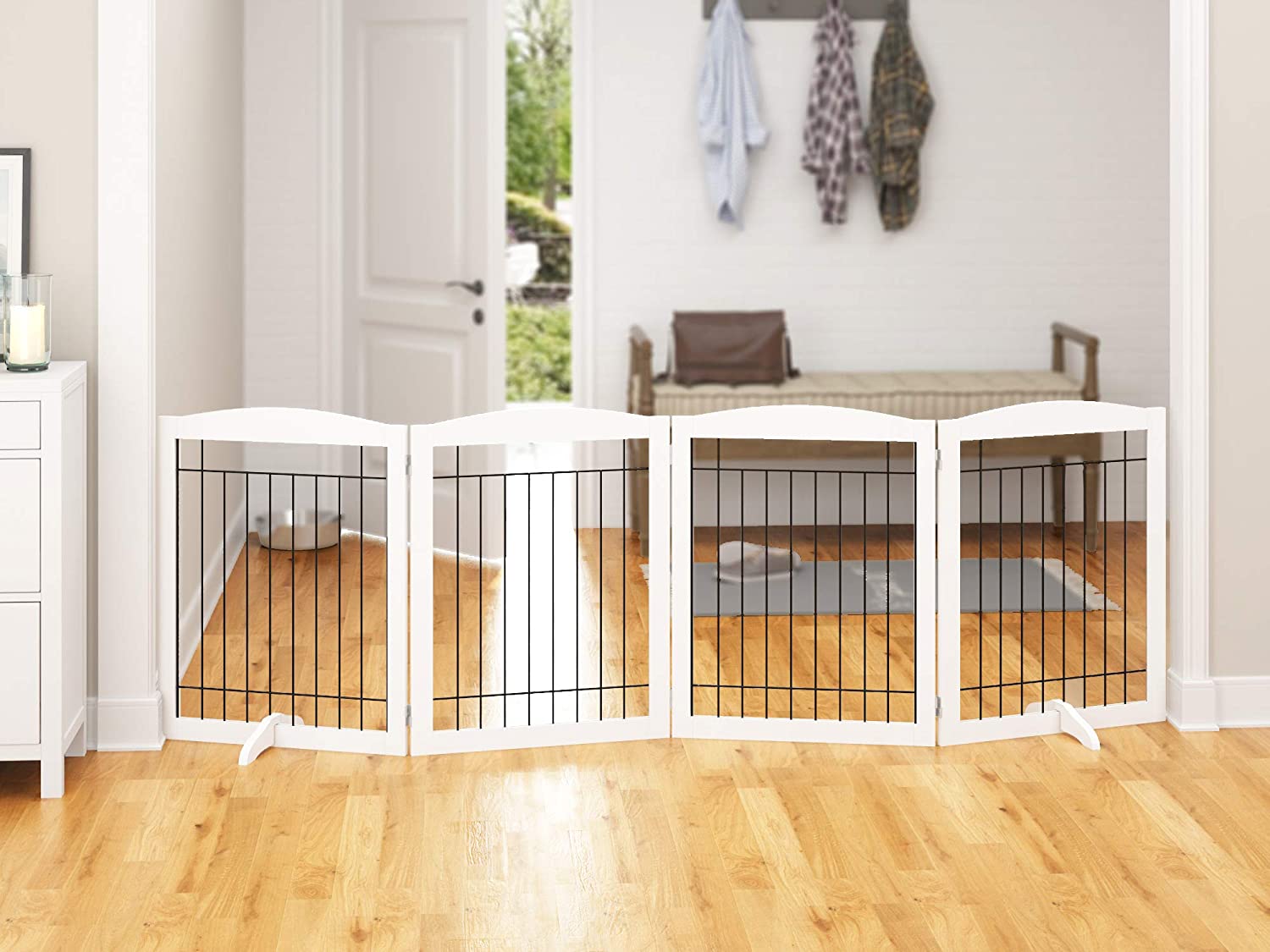 Extra Wide Dog gate for wide areas,doorway stairs,free standing foldable wooden pet gate,96 inch wide 30 inches tall The Pimp Your Pets Store