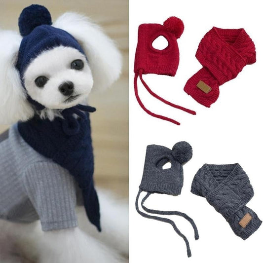 Hat For Dogs Winter Warm Stripes Knitted Hat+scarf Collar Puppy The Pimp Your Pets Store