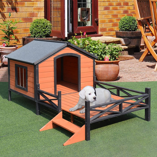 Large Dog House/Porch Expansive Size, XL Wooden Elevated Dog Shelter, 67" The Pimp Your Pets Store