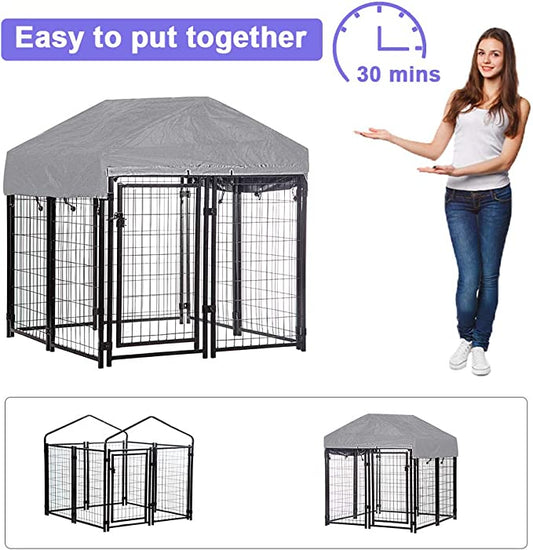 Welded Wire Dog Kennel Heavy Duty Playpen Included a Roof & Water-Resistant Cover 4'x4'x4.3' The Pimp Your Pets Store